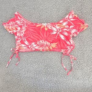 Roxy Crop Top Womens Small Red Excellent Hawaiian Floral Off Shoulder ERJWT03535